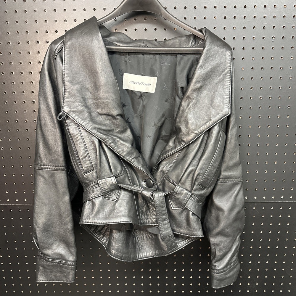 Women's Vintage Moto Alberto Tessatti Small Leather Black Jacket